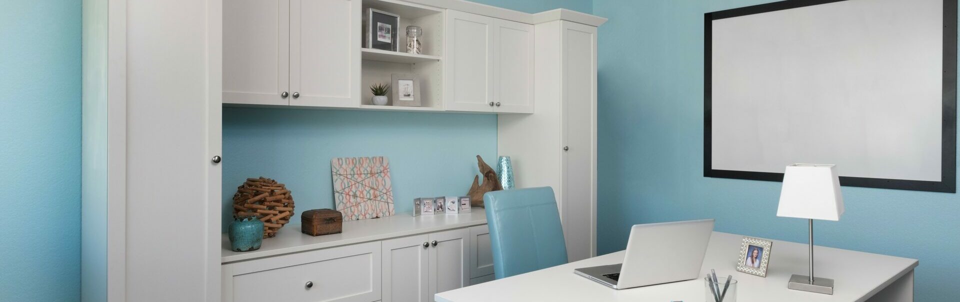 Antique White Shaker Office Angle With Desk